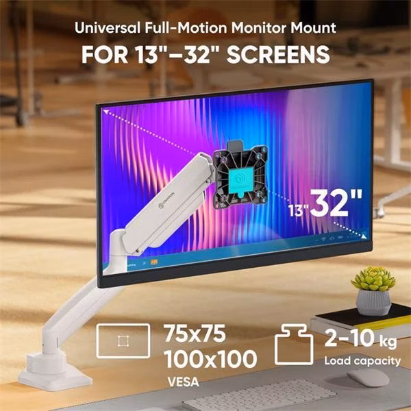 ONKRON Plynový stolný držiak na monitor pre 13 až 32"  LED TV/monitory, max 10 kg, biely