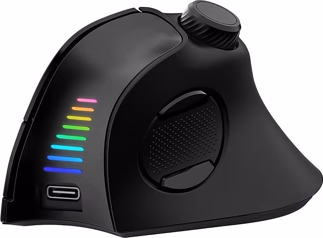 EVOLVEO TwinVerti, bezdrátová vertikální ergonomická myš, podsvícená,tichá, 2.4GHz+Bluetooth, černá