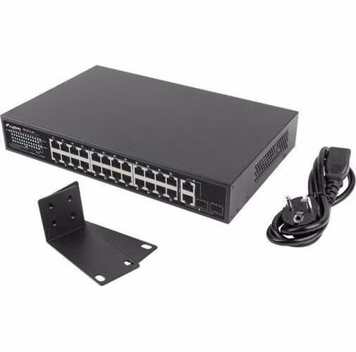 LANBERG SWITCH 24X 100MB POE+/2X COMBO RACK 19" GIGABITOVÝ ETHERNET 360W V2
