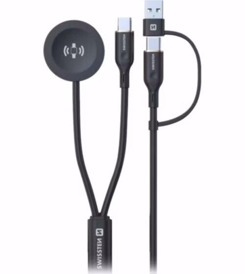 SWISSTEN MAGNETICKÝ KABEL 2v1 PRO SAMSUNG GALAXY WATCH A USB-C, USB-C (USB-A) 1.2 M ČERNÝ