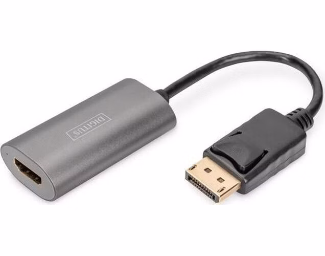 Digitus Převodník DP - HDMI, 20 cm 8K/60Hz, šedý, hliníkové pouzdro