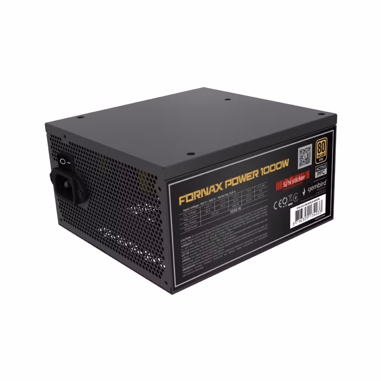 GEMBIRD Napájecí zdroj ATX 1000W s aktivním PFC, 12cm ventilátorem, 80+Gold