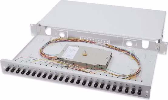 Digitus Fiber Optic Sliding Splice Box, 1U, Equipped 24x ST, incl. M 25 Screw, Splice Cassette Color Pigtails OM2, Adapter