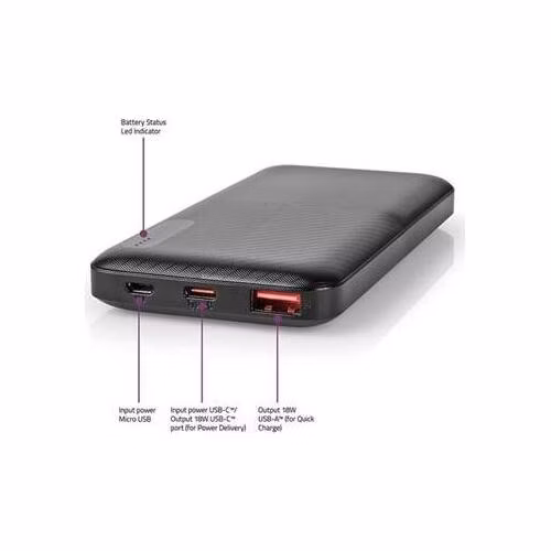 Nedis UPBKPD20000BK - Powerbanka | 20000 mAh | Výstup 1x USB-A / 1x USB-C™ | Vstup 1x Micro USB / 1x USB-C™ | PD2.0 18W