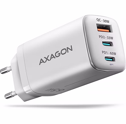 AXAGON nabíječka do sítě 65W / ACU-DPQ65W / 2x USB-C / 1x USB-A / PD3.0/QC4+/PPS/SFC2.0/AFC/SCP/FCP/ Apple / bílá