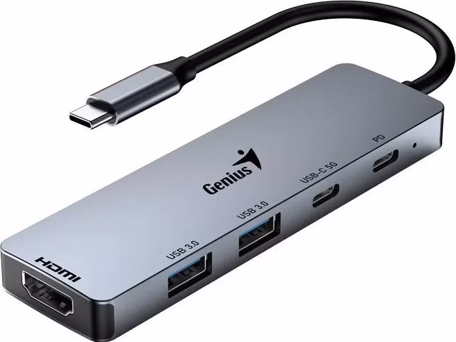 Genius UH-500 Dokovací stanice, USB-C, 1× HDMI, 2× USB 3.0, 2× USB-C, Power Delivery 100W, 15cm, šedá