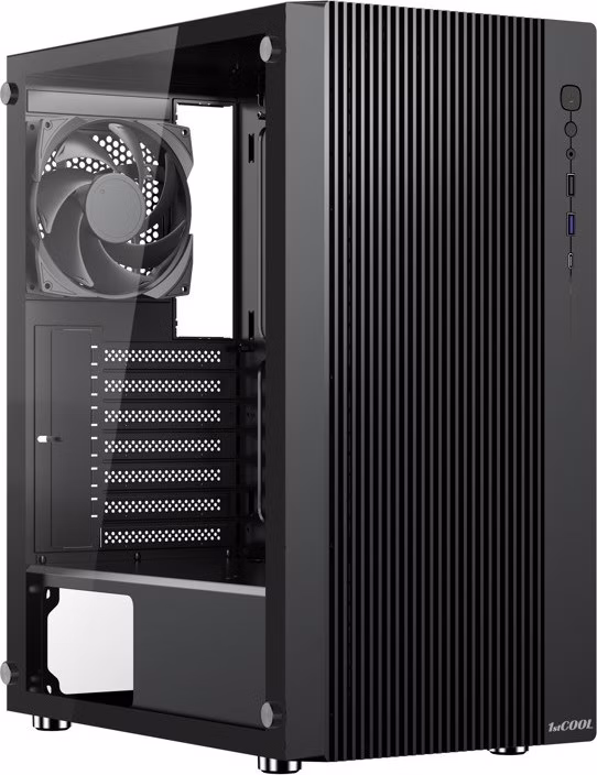 1stCOOL skříň GAMER 4, Mid tower, AU, USB 3.0, USB-C, 2x120mm, průhledná bočnice, bez zdroje, černá