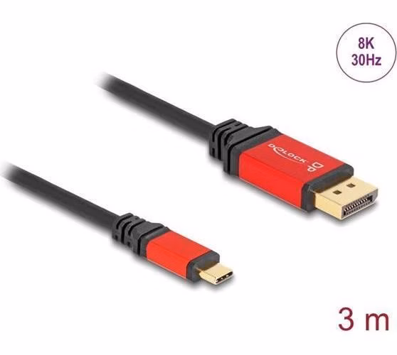 Delock Kabel USB Type-C™ na DisplayPort (DP Alt Mód) 8K 30 Hz s funkcí HDR 3 m červená