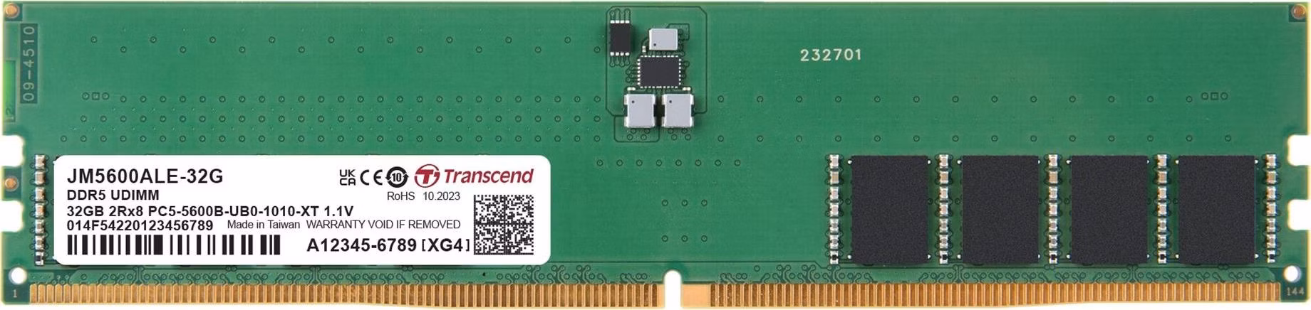 Transcend paměť 32GB DDR5 5600 U-DIMM (JetRam) 2Rx8 (2Gx8)x16 CL46 1.1V
