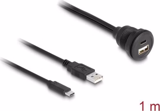 Delock Kabel USB 2.0, ze zástrčky USB Typ-A a zástrčky USB Type-C™ na zásuvku USB Typ-A a zásuvku USB Type-C™, k vestavění, 1 m