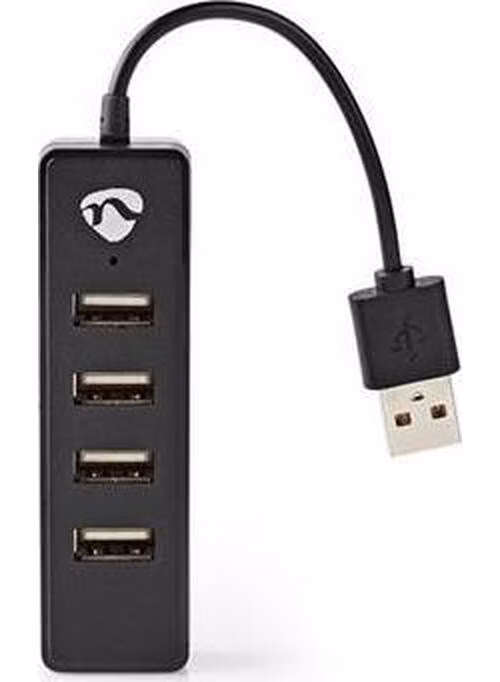 Nedis UHUBU2420BK - Počítačový Rozbočovač | USB-A Zástrčka | 4x USB A Female | 4 Porty | USB 2.0 | Napájení z USB
