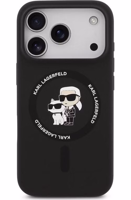 Karl Lagerfeld Liquid Silicone Karl and Choupette MagSafe kryt iPhone 18 Pro čierny