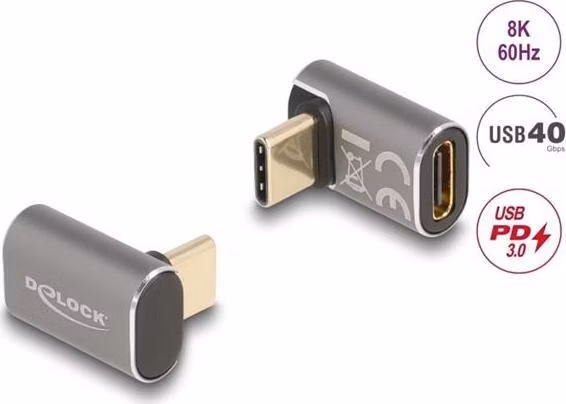 Delock USB Adaptér 40 Gbps USB Type-C™ PD 3.0 100 W samec na samice pravoúhlý 8K 60 Hz kovová