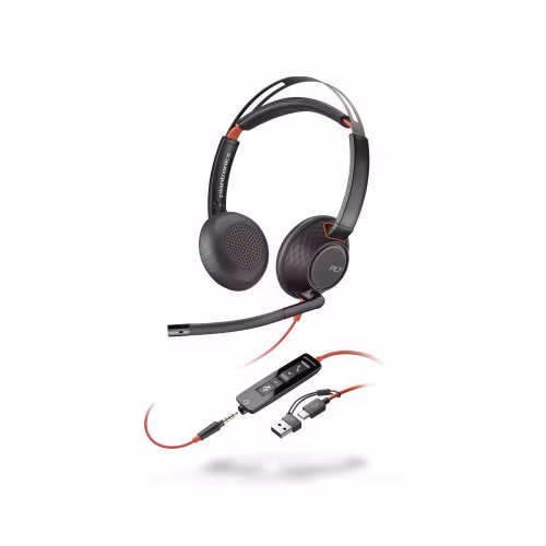 HP Poly Blackwire 5220 Stereo náhlavní souprava USB-C +3.5mm + USB-C/A adaptér