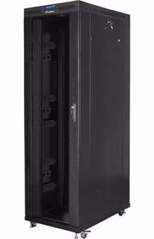 LANBERG Volně stojící skříň 19" 42U/800x1200 (v rozloženém stavu) skleněné dveře LCD černá (RAL9004)