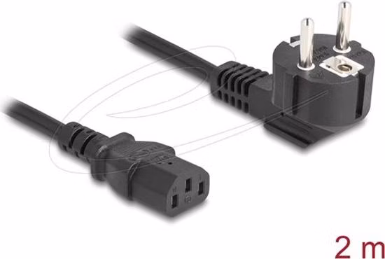 Delock Napájecí šňůra k PC z pravoúhlé zemnicí zástrčky CEE 7/7, 90°, na zásuvku C13, 2 m, 3 x 1,00 mm2, černá