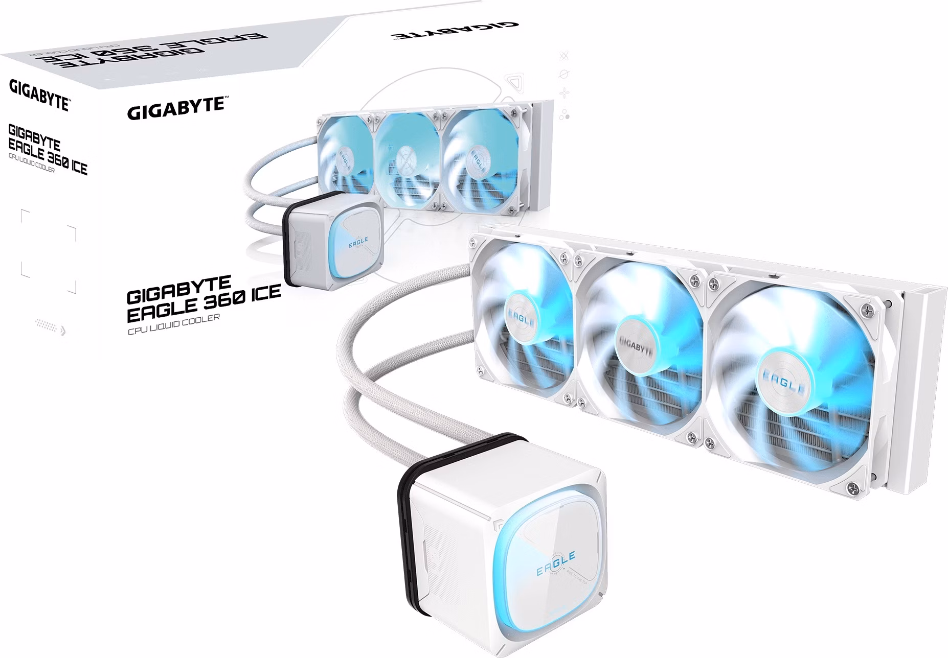 GIGABYTE Vodní chladič EAGLE ICE 360, 3x120mm, ARGB, LGA1851, AM5, bílá