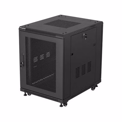 LANBERG Volně stojící skříň 19" 15U/600x800, síťované dveře, černá (RAL9004) (v rozloženém stavu)