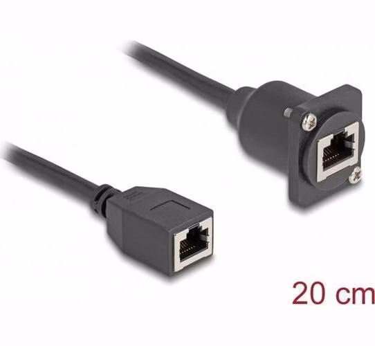 Delock Kabel RJ45 typu-D, ze zásuvky na zásuvku, Cat.5e, černý, 20 cm