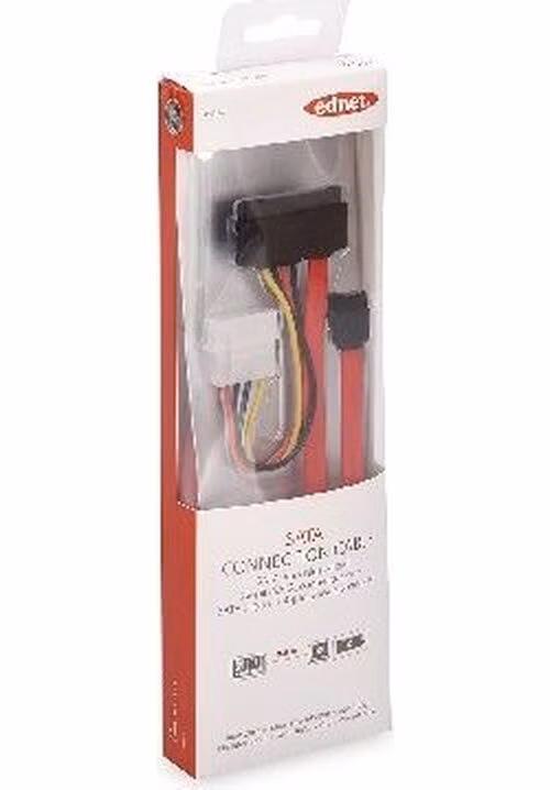 Ednet Připojovací kabel SATA, SATA22pin - L-typ + napájení F / F, 0,5m, přímý, SATA II / III, re
