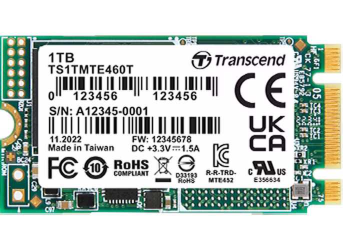 TRANSCEND MTE460T-VS1 512GB Industrial M.2 2242, PCIe Gen3x2, NVMe, 3D TLC BiCS5, DRAM-less, PE: 3K, extended temp