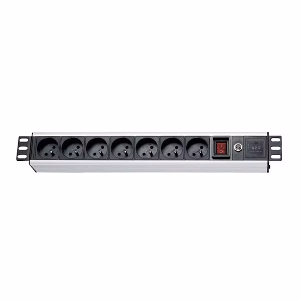 19" rozvádzač, 19", 7x230V, CSN, prepäťová a prúdová ochrana, s vypínačom, kábel 1,8 m, výška 1.5U