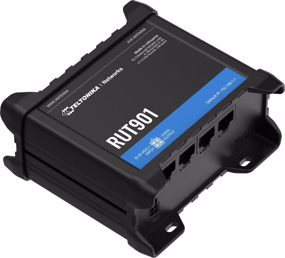 Teltonika RUT901 průmyslový LTE router s ethernetovou zálohou, 1x WAN 3x LAN, LTE Cat4/3G/2G, Wi-Fi