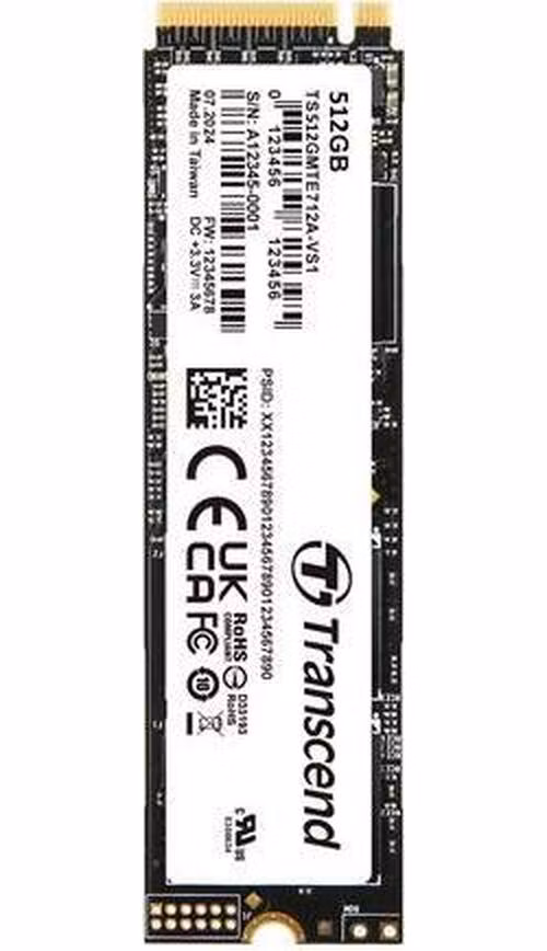 TRANSCEND MTE712A-VS1 512GB Industrial SSD diskM.2 2280, PCIe Gen4x4, M-Key, 3D TLC BiCS5, PE: 3K, extended temp, TCG
