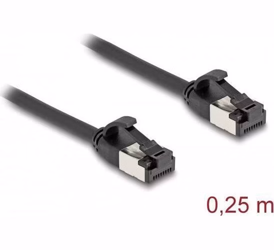 Delock Kabel RJ45 ze zástrčky na zástrčku, Cat.8.1, ohebný, 0,25 m, černý