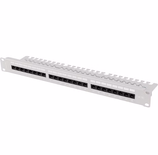 LANBERG PATCH PANEL 24 PORTOV 1U 19" CAT.5E UTP S POLICIOU ŠEDÝ