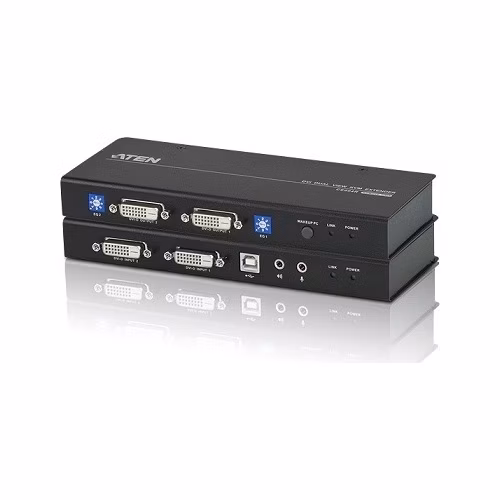 ATEN KVM extender CE-604 USB , Dual View (2 x DVI) audio a konzole extender s USB klávesnice myš+RS-232 port, (1024 x 768 na 60m)