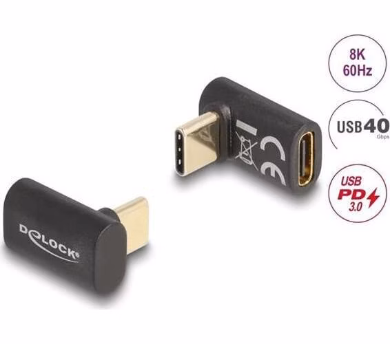 Delock Adaptér USB 40 Gbps USB Type-C™ PD 3.0 100 W samec na samice pravoúhlý 8K 60 Hz