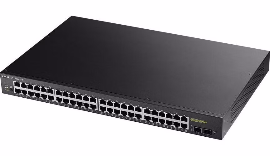 Zyxel GS1900-48HP v2 50portový gigabitový webový inteligentný PoE prepínač, 48x gigabitový RJ45 (24x PoE), 2x SFP, rozpočet PoE 170W