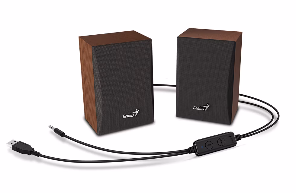 Genius repro SP-HF380BT 2.0, 3W, Bluetooth 5.0, 3,5mm jack, dřevěné, USB napájení, hnědo-černé