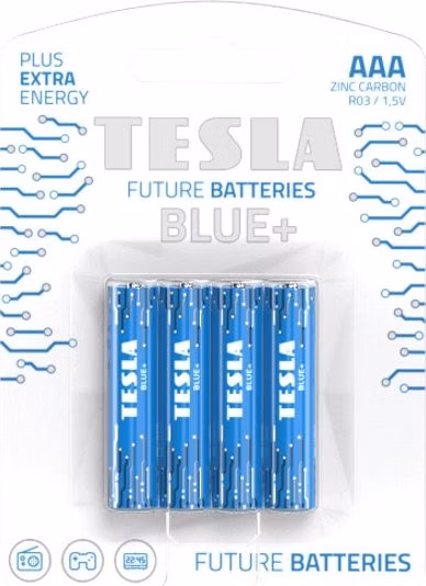 TESLA BLUE+ Zinc Carbon baterie AAA (R03, mikrotužková, blister) 4 ks