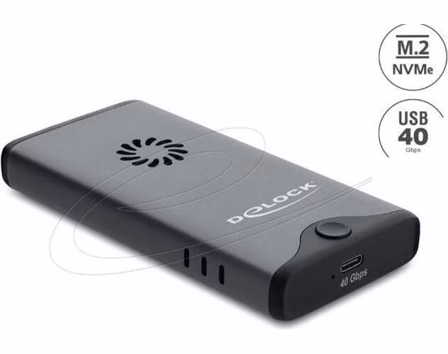 Delock Pouzdro USB Type-C 40 Gbps na 1 x SSD M.2 NVMe PCIe s ventilátorem - beznástrojový