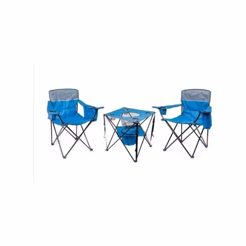 PLATINET KEMPINGOVÝ SET 2x ŽIDLE POLSTROVANÁ 55x55x44/90 CM + 1x STŮL 59x59x60 cm MODRÁ