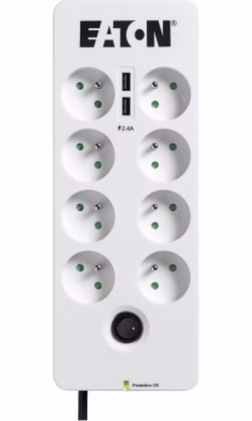 EATON přepěťová ochrana Protection Box 8 Tel@ USB FR, 8 zásuvek + 2x USB + telefon