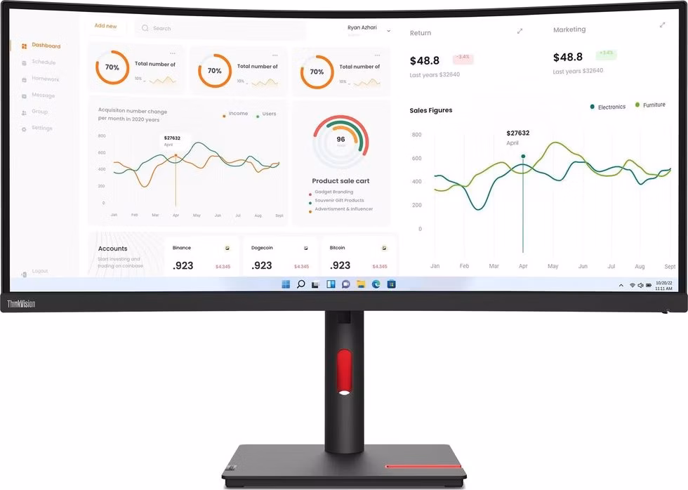 Lenovo T34w-30/ 34" VA, prohnutý/ 3440x1440/ 21:9/ 350cd/m2cmd/ 3000:1 / 4ms/ HDMI/ DP/ USB/ RJ45/ VESA/ černý