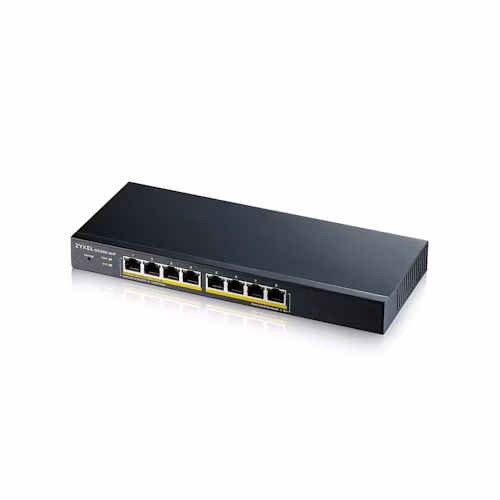 Zyxel GS1900-8HP v3 8-portový stolový gigabitový webový inteligentný PoE switch: 8x Gigabit metal, IPv6, PoE budget 70W, bez ventilátora