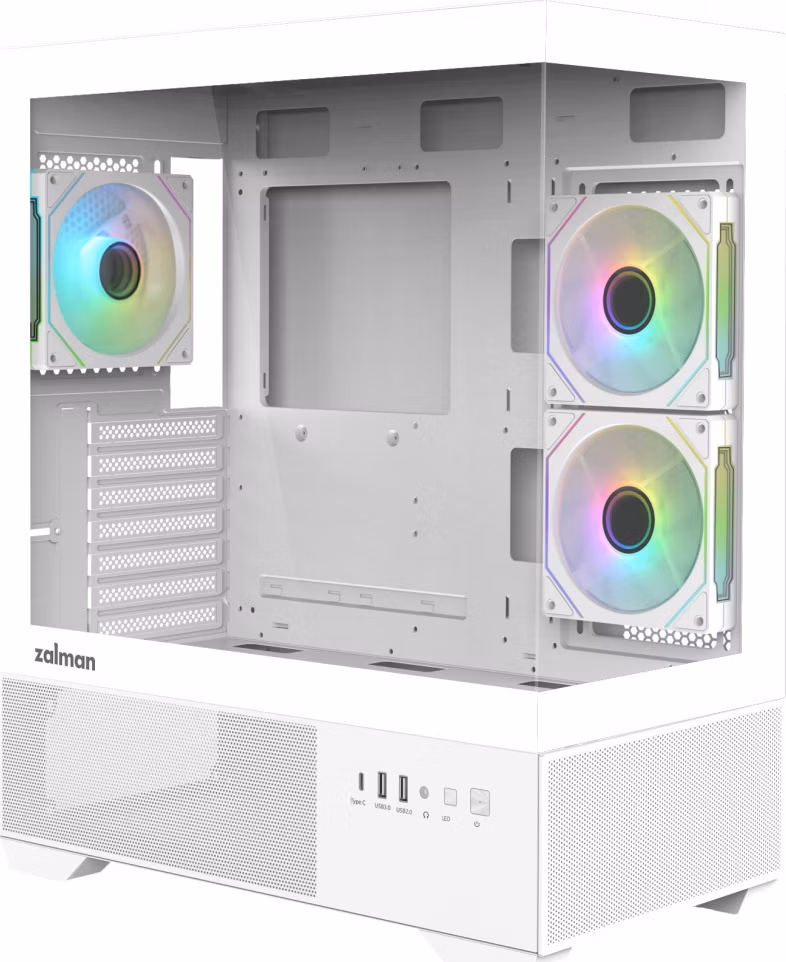 Zalman skříň Chronix / midT / 3x120mm ARGB fan / USB 2.0 / USB 3.0 / USB-C / panoramatická / bílá