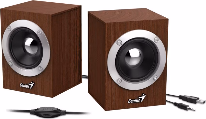GENIUS repro SP-HF280, 2.0, 6W, USB napájení, 3,5mm jack, dřevěné, hnědé