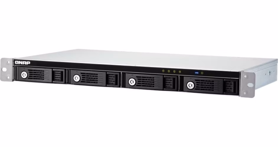 QNAP 4-bay 1U 12" short-depth rackmount 3.5" SATA HDD USB 3.0 type-C hardware RAID external enclosure. 1M USB 3.0 type-C to type-A