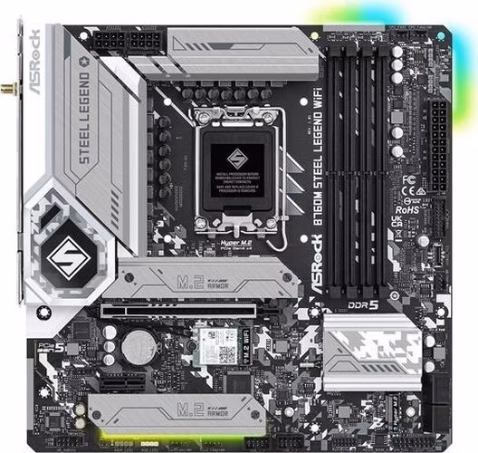 ASRock B760M STEEL LEGEND WIFI / Intel B760 / LGA1700 / 4x DDR5 / 3x M.2 / HDMI / DP / USB-C / WiFi / mATX