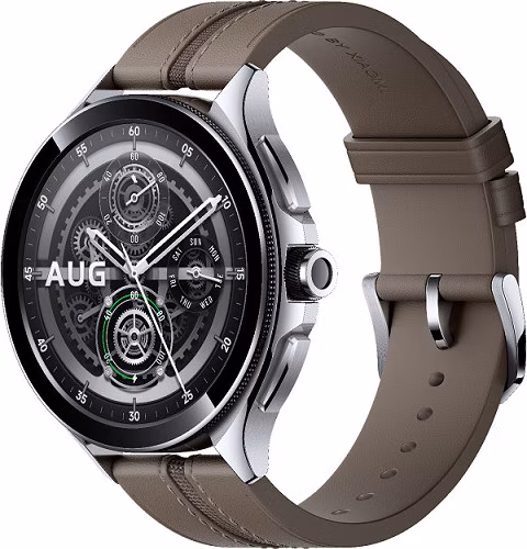 Xiaomi Watch 2 Pro - 4G LTE Silver Case with Brown Leather Strap