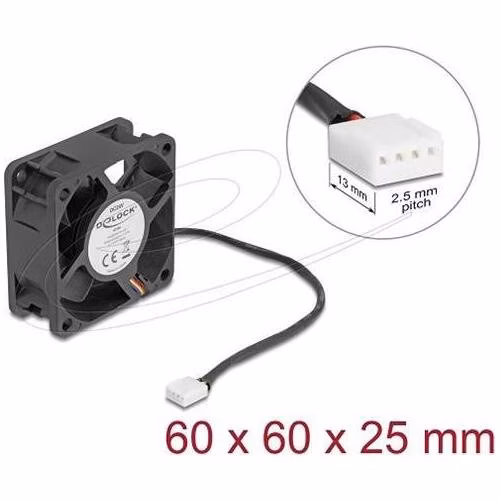 Delock Axiální ventilátor: 24 V DC, 60 x 60 x 25 mm, černý