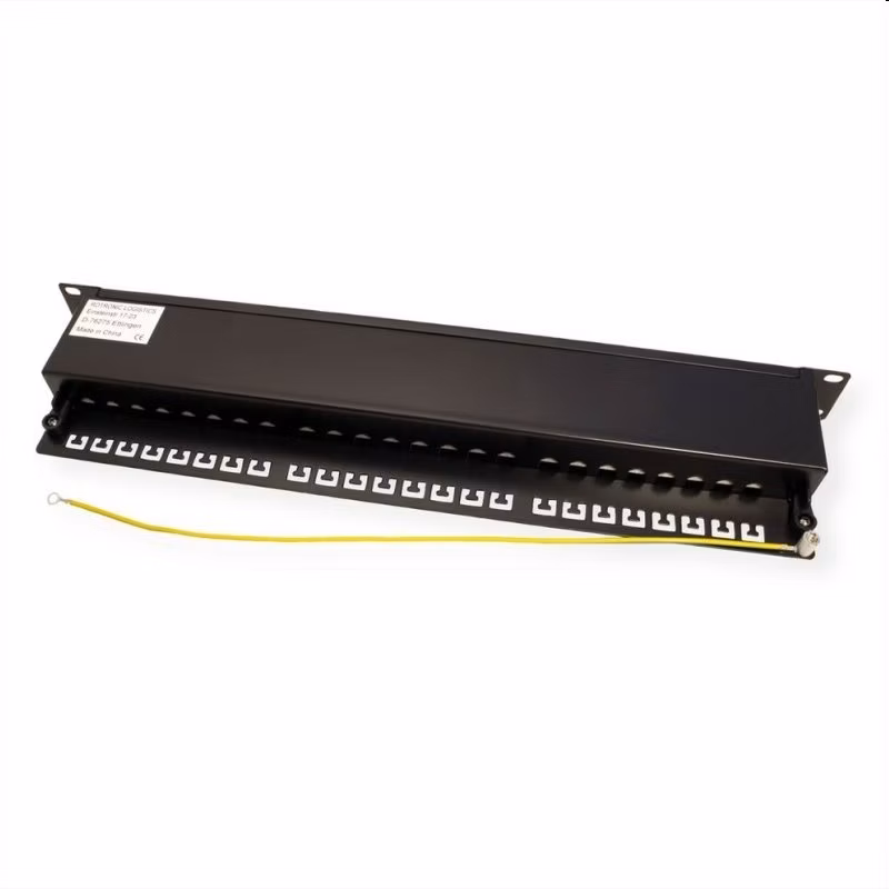 OEM patch panel 24port Cat6A, STP, blok Krone LSA+, vyväz. lišta, 1U čierny