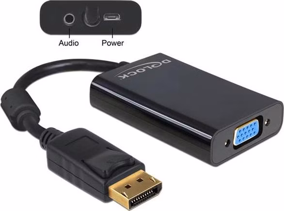 Delock Adaptér Displayport samec > VGA 15 pin samice + Audio + napájení