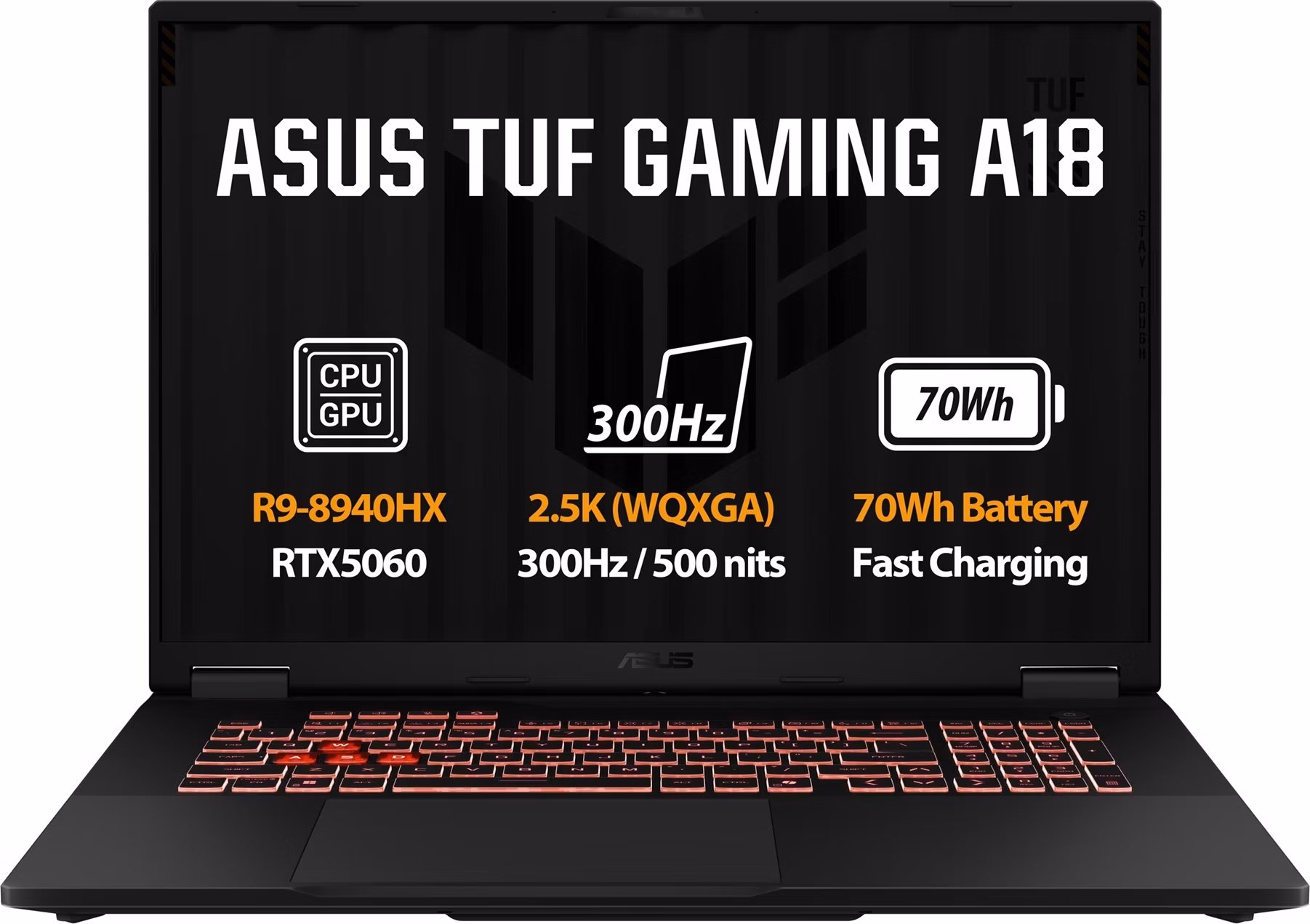 ASUS TUF Gaming A18 FA808PP-TT010WZ, Ryzen 9 8940HX, 18.0˝ 2560x1600 WQXGA, RTX 5070/8GB, 32GB, SSD 1TB, W11H, bez AC ad