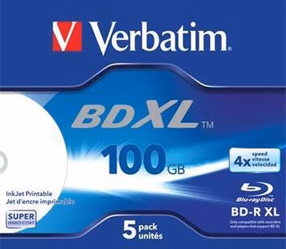 VERBATIM BD-R XL 100GB, 4x, printable, jewel case 5 ks